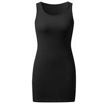 Xiuh Women's Lady O-Neck Sleeveless Solid Sling Sleeveless Tie-Dye Pocket Dress Womens Plus Size Dresses Black L