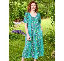 Plus Size - Women's Delightful Garden Button-Front Dress - Teal Floral - 1XL - The Vermont Country Store