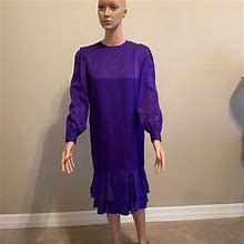 Papell Boutique Dresses | Papell Petites 100% Silk Purple Long Sleeve Midi Dress Size 4 | Color: Purple | Size: 4