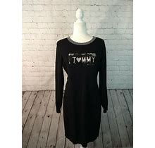 Black Knit Love Sequin Tommy Hilfiger Sweater Dress - Size Med