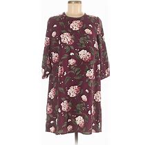 Ann Taylor LOFT Outlet Casual Dress - Shift Crew Neck 3/4 Sleeves: Burgundy Floral Dresses - Women's Size Medium