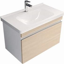 Woody 32 in. W X 17.28 in. D X 21 in. H Floating Bath Vanity In Brown With White Ceramic Top