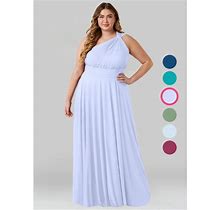 Azazie Plus Size A-Line/Princess One-Shoulder Floor-Length Mesh Bridesmaid Dresses, Lavender , Size A20-Azazie Charlize