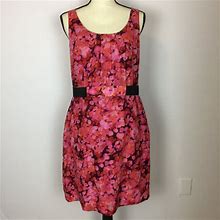 Loft Dresses | Ann Taylor Loft Sz 8 Pink Dots Sleeveless Dress Elastic Belt Pleated Pocket | Color: Pink/Purple | Size: 8