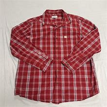 Carhartt Men's Red Plaid Relaxed Fit Long Sleeve Collared Button-Up Shirt XL