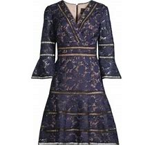 Shani Women's Floral Jacquard Lattice Trim Fit & Flare Midi-Dress - Black Blue - Size 10