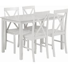 Walker Edison 4 Person Modern Farmhouse Wood Small Dining Table With 4 Chairs Set For Dining Room Kitchen, 48 Inch, White