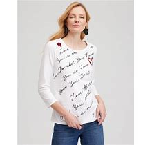 Women's Embroidered Love Note T-Shirt In White Size Medium | Chico's