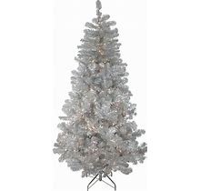 Northlight Seasonal 7.5-Ft. Pre-Lit Silver Metallic Tinsel Artificial Christmas Tree, White