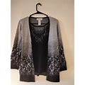 Alfred Dunner Women's Sparkly Silver And Black Dress Sweater Sz Pxl