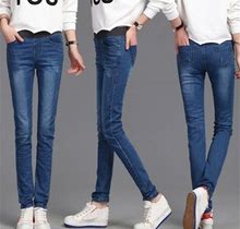 Boomilk Fashion Women Loose High Waisted Casual Jeans Elastic Waisted Pencil Pants Plus Size Light Blue