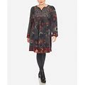 White Mark Plus Size Paisley Flower Embroidered Sweater Dress - Gray