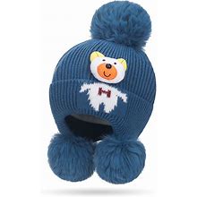 Children's Cute Bear Decorative Knitted Hat Beanie, Children's Warm Woolen Hat,Sky Blue,Trending,Temu