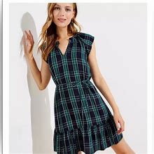 Loft Dresses | Nwt Ann Taylor Loft Ruffle Cap Sleeve Plaid Dress Size 4 | Color: Blue/Green | Size: 4