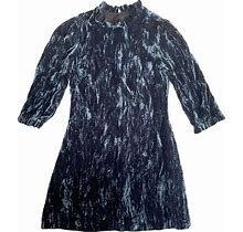 SHOSHANNA Crushed Velvet Sheath Dress Navy Blue Fully Lined Ruffle Detail Sz 6