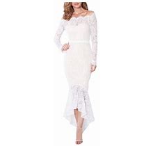 Entyinea Long Sleeve Dress Elegant Ribbed Knit Crewneck Long Puff Sleeve Bodycon Midi Dress With Belt,White M