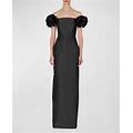 Carolina Herrera Off Shoulder Column Gown With Flower Detail, Black, Women's, 10, Evening Formal Gala Gowns Mother Of The Bride Groom Column Gowns