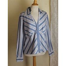 Nine West Sz 16 Elegant Blue Stripe Cotton Blouse Fitted Career Dress