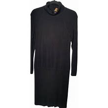 Worth Dresses | Worth Black Long Sleeve Ribbed Turtleneck Midi Sweater Dress Size Petite | Color: Black | Size: Mp