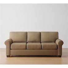 Buchanan Roll Arm Upholstered Sofa 87", Polyester Wrapped Cushions, Performance Slub Weave Mocha | Pottery Barn