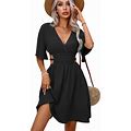 Milumia Women's Cut Out Tie Back Wrap V Neck Butterfly Sleeve A Line Swing Short Dress