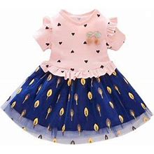 Topumt Women's Red/Pink/Yellow Summer Casual Baby Girl Short Sleeve Heart Leaves Pattern Patchwork Dress