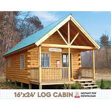 16' X 24' Tiny Cabin DIY Plans | 385SF Log Cabin Architectural Blueprint PDF
