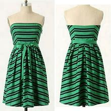 Anthropologie Dresses | Anthropologie Moulinette Soeurs Grosgrain Peaks Striped Strapless Dress Green 0 | Color: Blue/Green | Size: 0
