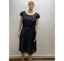 Alex Marie Women Petite Waist Bow Dress Purple Black Combo Size 12P