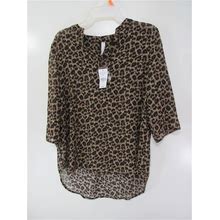 New Mia & Tess Sheer Top Size S Brown Leopard Print V Neck Half Sleeve High Low