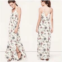 Ann Taylor Loft Dresses | Ann Taylor Loft Floral V-Neck Side-Slit Maxi Dress | Color: White | Size: 0P