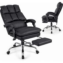 Giantex Executive Office Chair, PU Leather Reclining Chair With Retractable F...