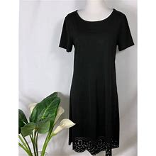 Grace Karin Black Short Sleeve Shift A-Frame Dress Eyelet Hemline Medium - New Women | Color: Black | Size: M