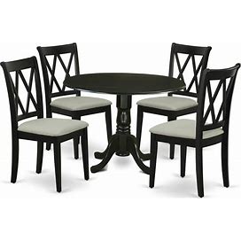 5Pc Dining Set, Round Table, Drop Leaves, Black, Kitchen & Dining Furniture Sets, By East West Furniture
