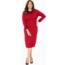 Plus Size Women's Cowl Neck Sweater Dress By Catherines In Classic Red Houndstooth (Size 1X)