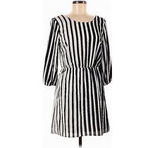 Charlotte Russe Casual Dress - Mini Scoop Neck 3/4 Sleeves: Gray Stripes Dresses - Women's Size Medium