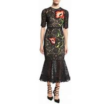 $2,995 Lela Rose Floral Embroidered Lace Flounce Dress In Size 4