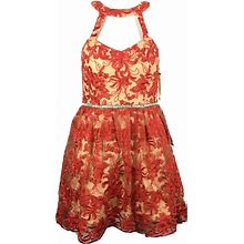 Dress The Population Dresses | Nwt Say Yes To The Dress Womens Juniors Sz 5 Red Tan Floral Lace Party Lined | Color: Red/Tan | Size: 5J