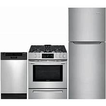Frigidaire 999654 3 Piece Apartment Size Kitchen Appliance Package W/ FFET1022UV 24 Top Freezer Refrigerator FFGH3054US 30 Slide-In Gas Rangeada