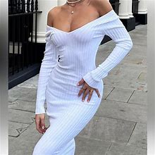 Fashion Nova Dresses | Nwot Off The Shoulder Knit Dresss | Color: White | Size: M