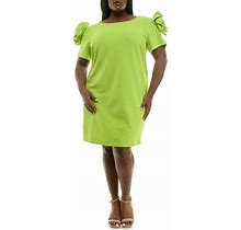 Nina Leonard Rosette Shift Dress - Green - Mini Dresses Size 1X
