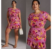 NWT ANTHROPOLOGIE Maeve Embroidered Mini Dress Beaded Floral Pink US 14