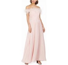 Eliza J Womens Faux Feather Gown Off-Shoulder Dress, Pink, 12P