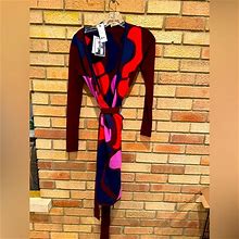 Diane Von Furstenberg Dresses | Diane Von Furstenberg Sweater Wrap Dress. New With Tags. Size Petite | Color: Blue/Pink | Size: Xs