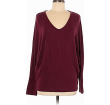 Enti Clothing Long Sleeve Top Burgundy Print V Neck Tops - Women's Size Medium