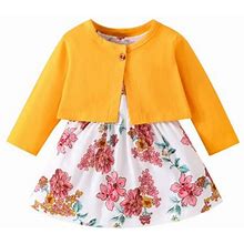 Tosmy Toddler Girl Dress Sleeveless Print Dress Solid Color Long Sleeve Knit Coat Suit For 0 To 3 Years Kids Casual Dresses