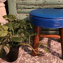 Lampe Berger Vintage Periwinkle Blue Cushion Wood Legged Stool - Home | Color: Blue | Size: S