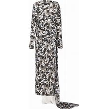 Prada Long Printed Satin Dress, Women, Steel Gray, Size 38