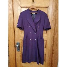 Vintage Kasper A.S.L. Dress Size 8 Plum Purple Short Sleeve Gold