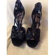 NINE WEST Black Platform Open Toes Ankle Strap Formal Sandals Heels Shoes 6m New